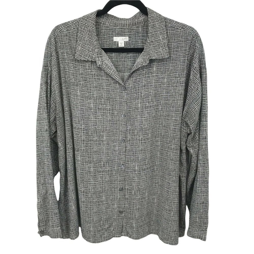 J. Jill Womens Long Sleeve Collared Casual Print Black Button Front Shirt Sz 1X